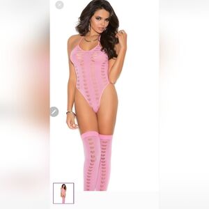 Pink teddy & thigh hi